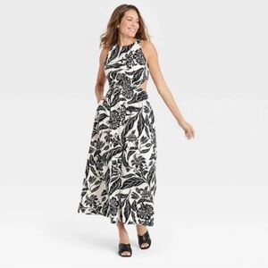 Who What Wear Elegant Black and Cream Floral Maxi Dress XL